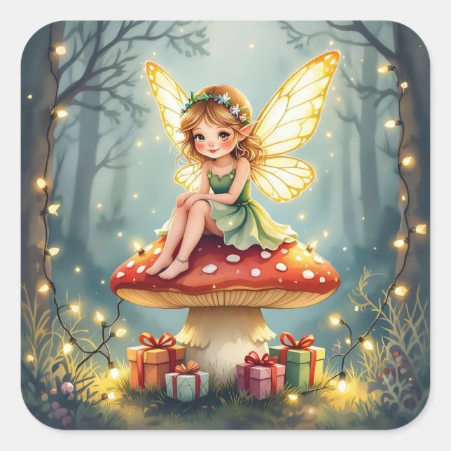 Adesivo Quadrado Whimsical Fairytale Christmas  (Frente)