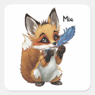 Adesivo Quadrado Whimsical Fox with a Feather