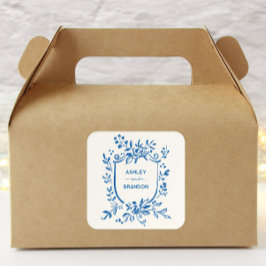 Adesivo Quadrado Whimsical French Blue Botanical Crest Wedding