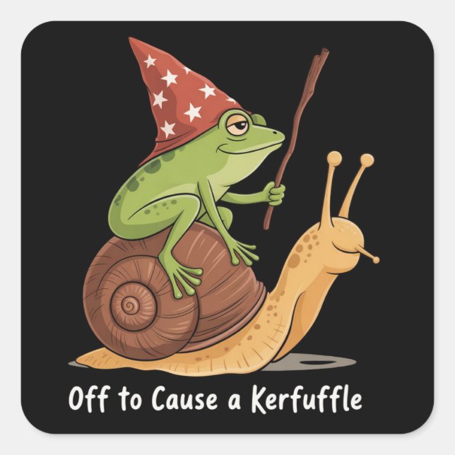 Adesivo Quadrado Whimsical Frog Wizard Off to Cause A Kerfuffle  (Frente)