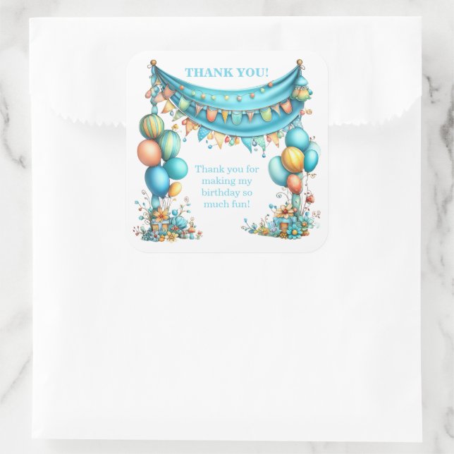 Adesivo Quadrado Whimsical Fun Teal Birthday  (Bolsa)