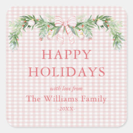 Adesivo Quadrado Whimsical Grandmillenial Gingham Pink Bow Garland