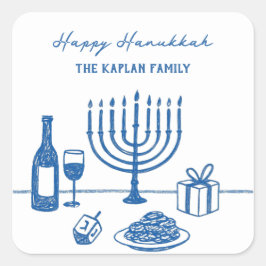 Adesivo Quadrado Whimsical Hand Drawn Hanukkah Party Trendy Custom