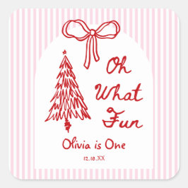 Adesivo Quadrado Whimsical Oh What Fun Girl 1st Birthday Party
