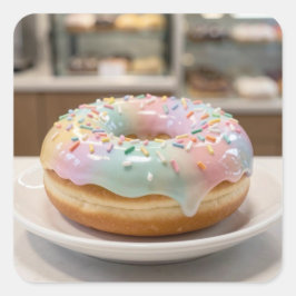 Adesivo Quadrado Whimsical Pastel Glass Glaze Donut Glossy  