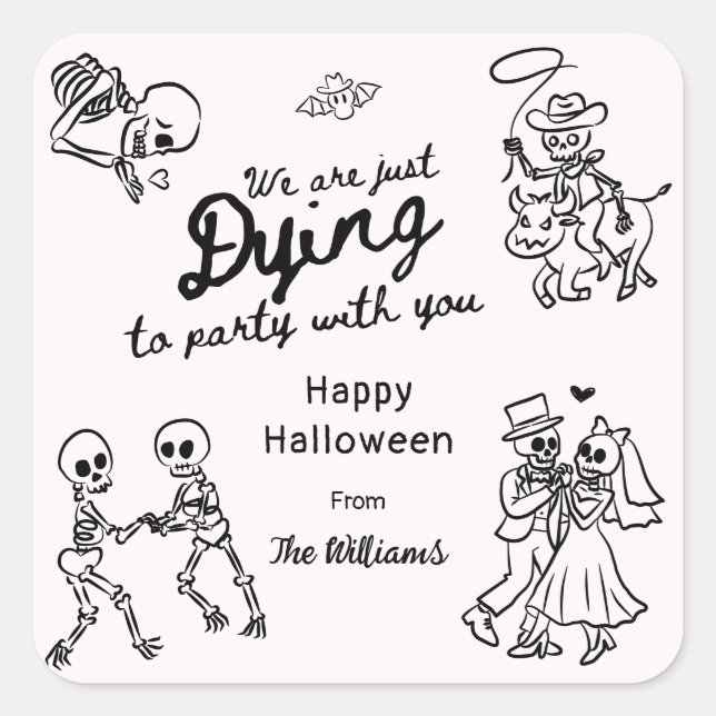 Adesivo Quadrado Whimsical Quirky Halloween Desenhou Porodles na Mã (Frente)