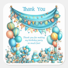 Adesivo Quadrado Whimsical Teal Thank You Birthday 