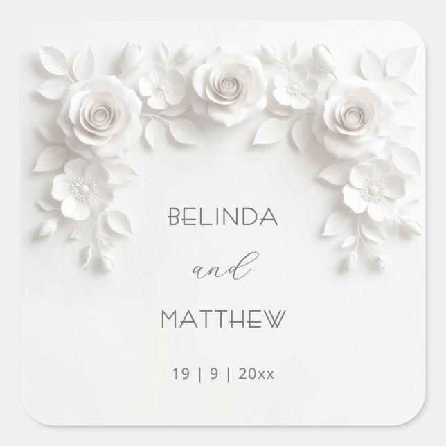 Adesivo Quadrado White 3D Floral Roses | Wedding (Frente)