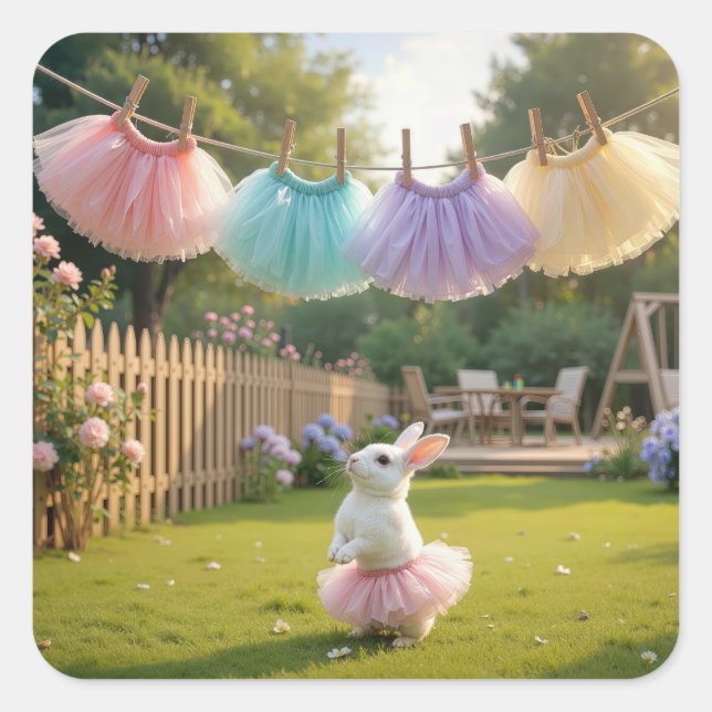 Adesivo Quadrado White Bunny Wearing a Pink Tutu (Frente)