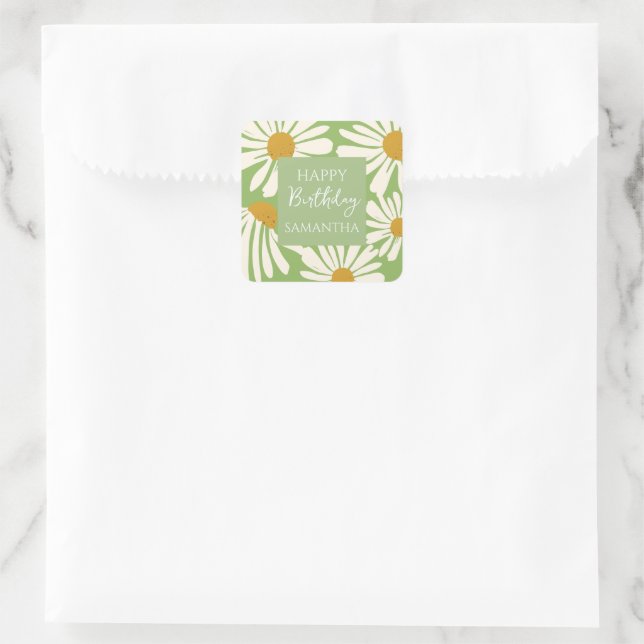 Adesivo Quadrado White Daisy Blooms –  Floral  Garden Birthday  (Bolsa)