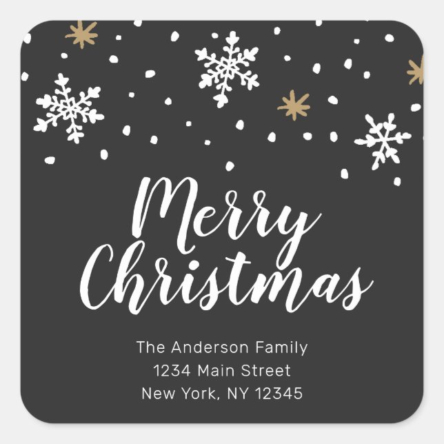 Adesivo Quadrado White e Dourada Flocos de Neve Endereço de Regress (Frente)