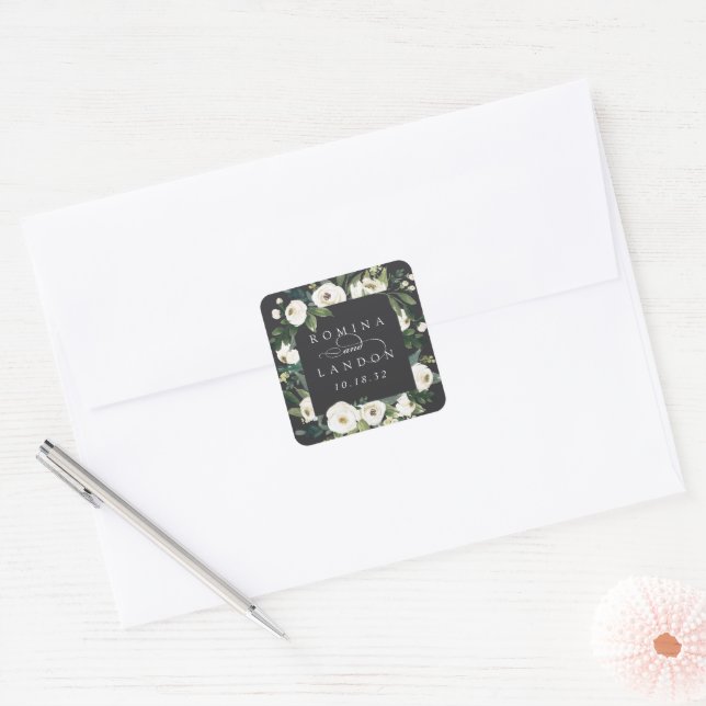 Adesivo Quadrado White Peony | Casamento de quadro floral personali (Envelope)