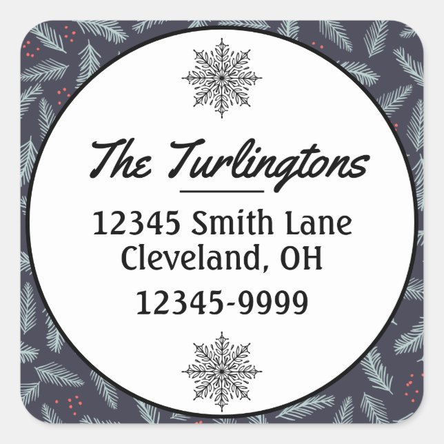 Adesivo Quadrado White Pine Boughs Feather Holly Return Endereço (Frente)