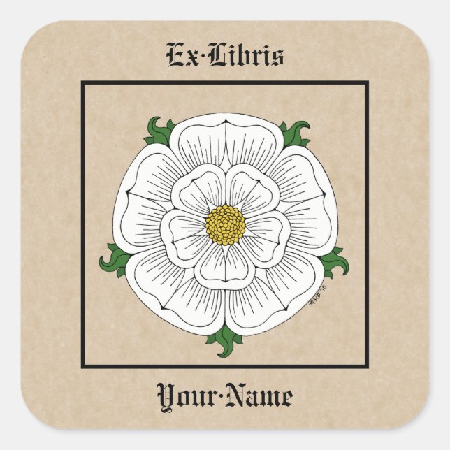 Adesivo Quadrado White Rose of York Bookplate (Frente)