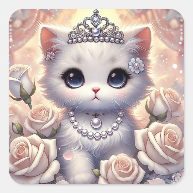 Adesivo Quadrado White Rose Princess Cat (Frente)
