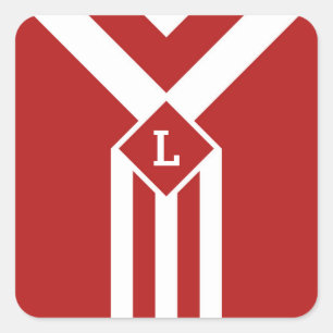 Adesivo Quadrado White Stripes e Chevrons em Vermelho com Monograma