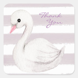 Adesivo Quadrado White Swan Elegant Script Puro Obrigado