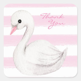 Adesivo Quadrado White Swan Elegant Script Rosa Muito Obrigado