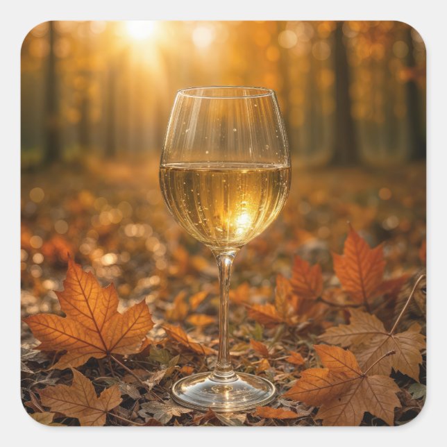 Adesivo Quadrado White Wine Glass In Autumn Maple Leaves (Frente)
