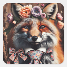 Adesivo Quadrado Wild fox wearing a tie cute
