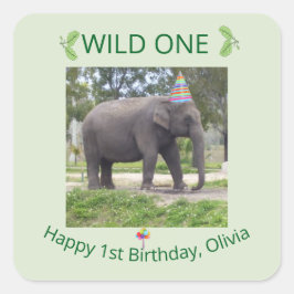 Adesivo Quadrado Wild One Elephant Birthday Design