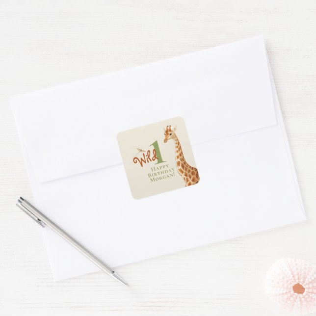 Adesivo Quadrado Wild One Giraffe Birthday Sticker (Envelope)