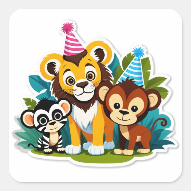 Adesivo Quadrado Wild One – Jungle Friends Birthday Bash (Frente)