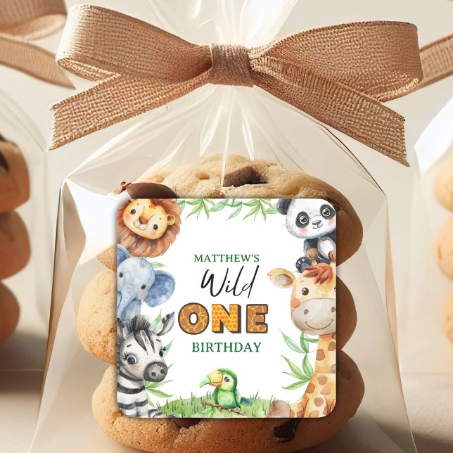 Adesivo Quadrado Wild One Jungle Safari 1st birthday  (Criador carregado)