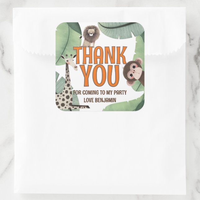 Adesivo Quadrado Wild One Safari 1st Birthday Party Thank You (Bolsa)