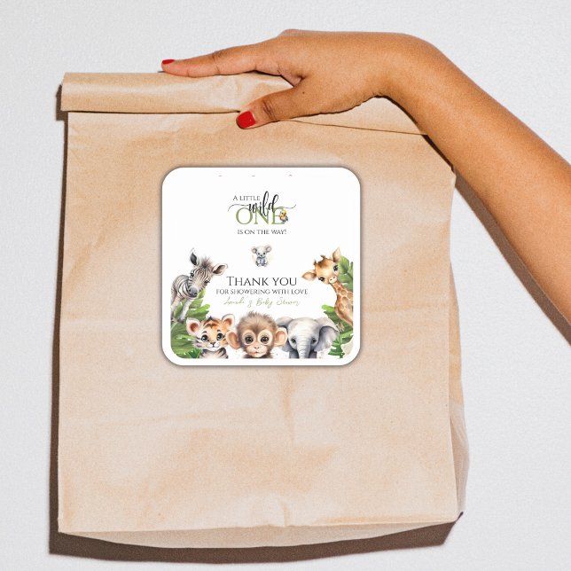 Adesivo Quadrado Wild One Safari Animal Jungle Chá de fraldas Favor (Criador carregado)