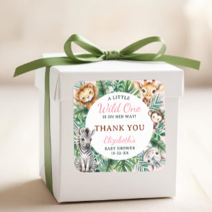 Adesivo Quadrado Wild One Safari Girl Chá de fraldas Obrigado Stick