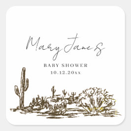 Adesivo Quadrado Wild West Hand Drawn Western Baby Shower