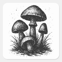 Adesivo Quadrado Wild Woodland Mushrooms – Ink Art
