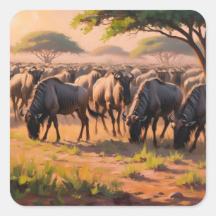 Adesivo Quadrado Wildebeest em savana