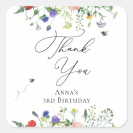 Adesivo Quadrado Wildflower Bee Birthday
