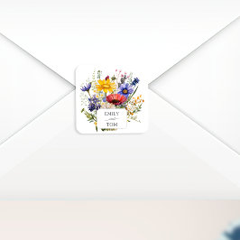 Adesivo Quadrado Wildflower Boho Chic Watercolor Wedding