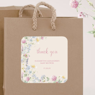 Adesivo Quadrado Wildflower Couples Baby Shower