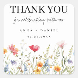 Adesivo Quadrado Wildflower Wedding Obrigado