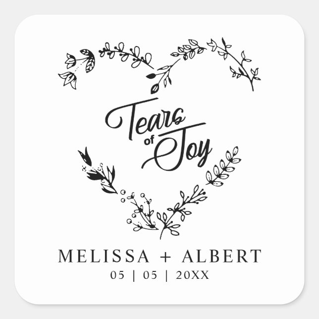 Adesivo Quadrado Wildflowers Heart Tears of Joy Wedding Quote (Frente)