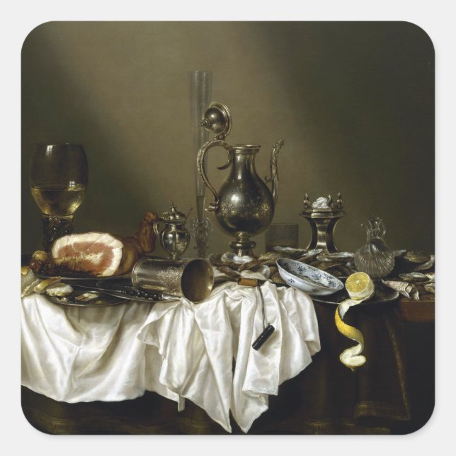 Adesivo Quadrado Willem Claesz Heda Banquet Piece com Ham (Frente)