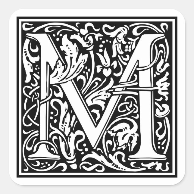Adesivo Quadrado William Morris Alphabet "M" (Frente)
