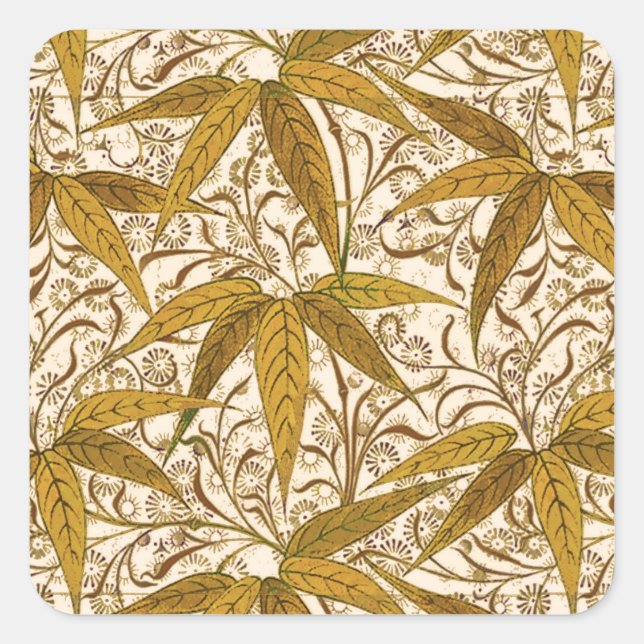 Adesivo Quadrado William Morris Bamboo Impressão, Dourado e Creme (Frente)