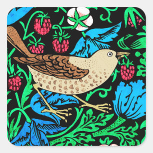 Adesivo Quadrado William Morris Bird & Flower Azulejo, Azul e Casta