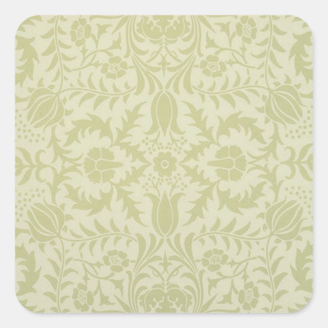 Adesivo Quadrado William Morris Borage vintage verde suave damasco (Frente)