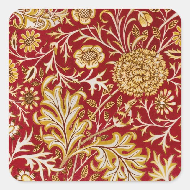 Adesivo Quadrado William Morris Cherwell Padrão Floral Vermelho (Frente)