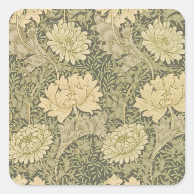 Adesivo Quadrado William Morris Chrysanthemum Sage Flower (Frente)