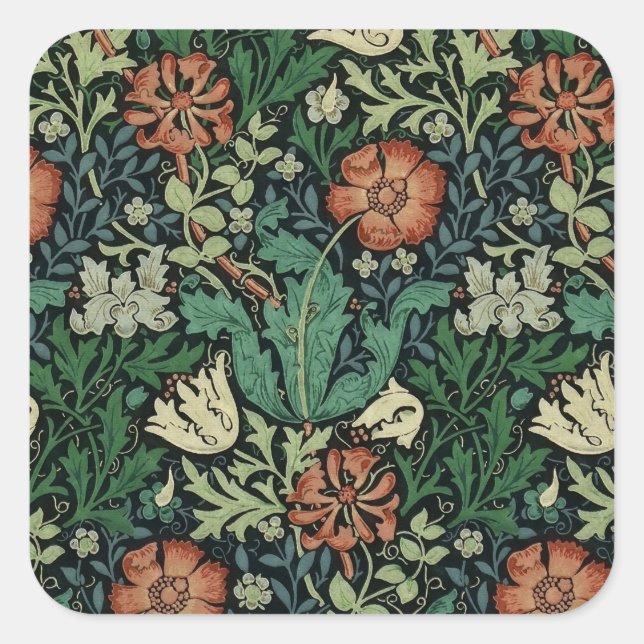 Adesivo Quadrado William Morris Compton Floral Art Nouveau Pattern (Frente)