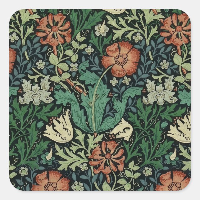 Adesivo Quadrado William Morris Compton Floral Art Nouveau Pattern (Frente)