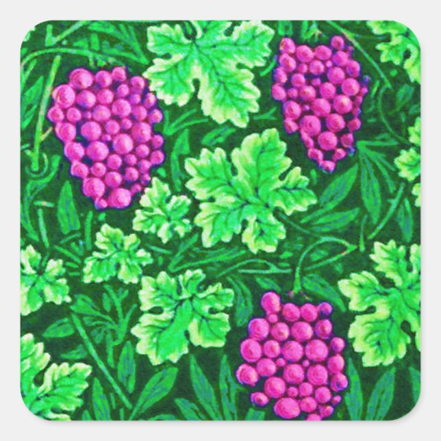 Adesivo Quadrado William Morris Grapevine, Magenta e Green (Frente)