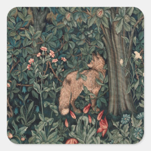 Adesivo Quadrado William Morris Greenery Fox Willife